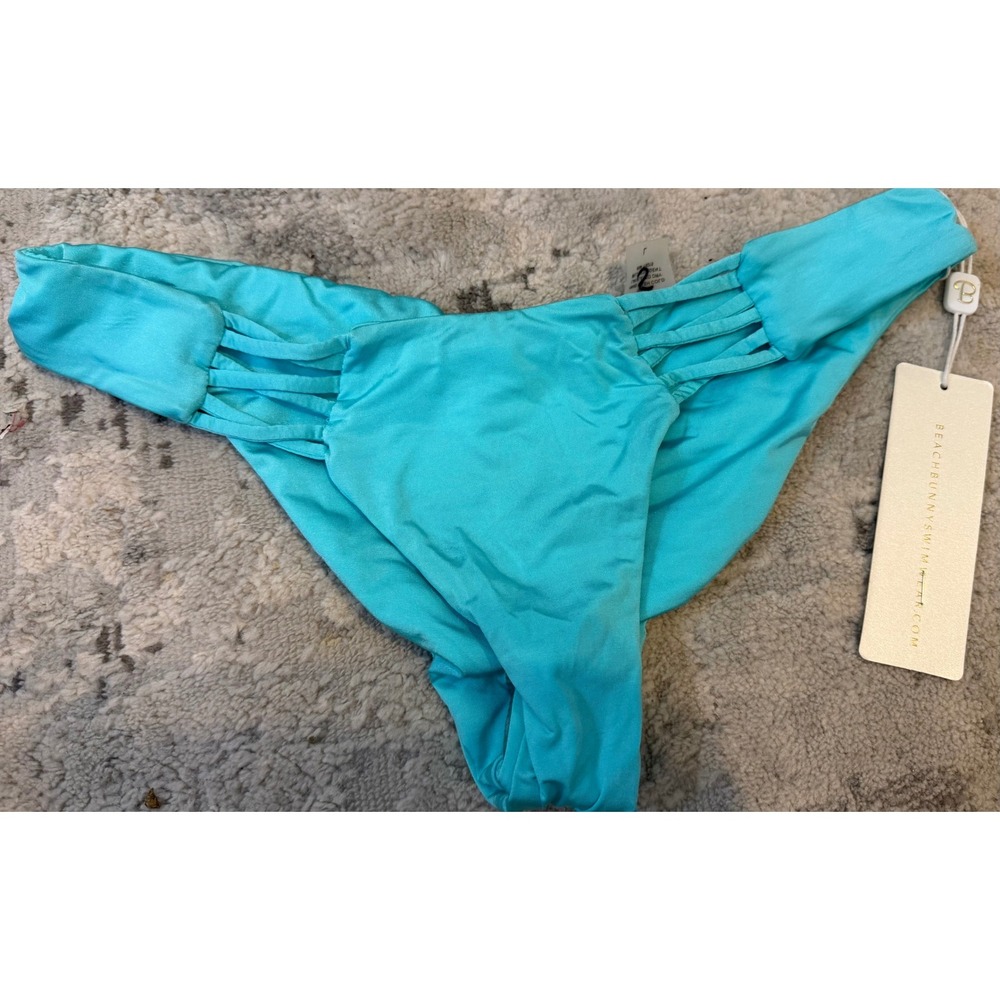 Beach Bunny Turquoise Blue Caged Multi Strap Ruched Scrunch Bikini Bottom Large